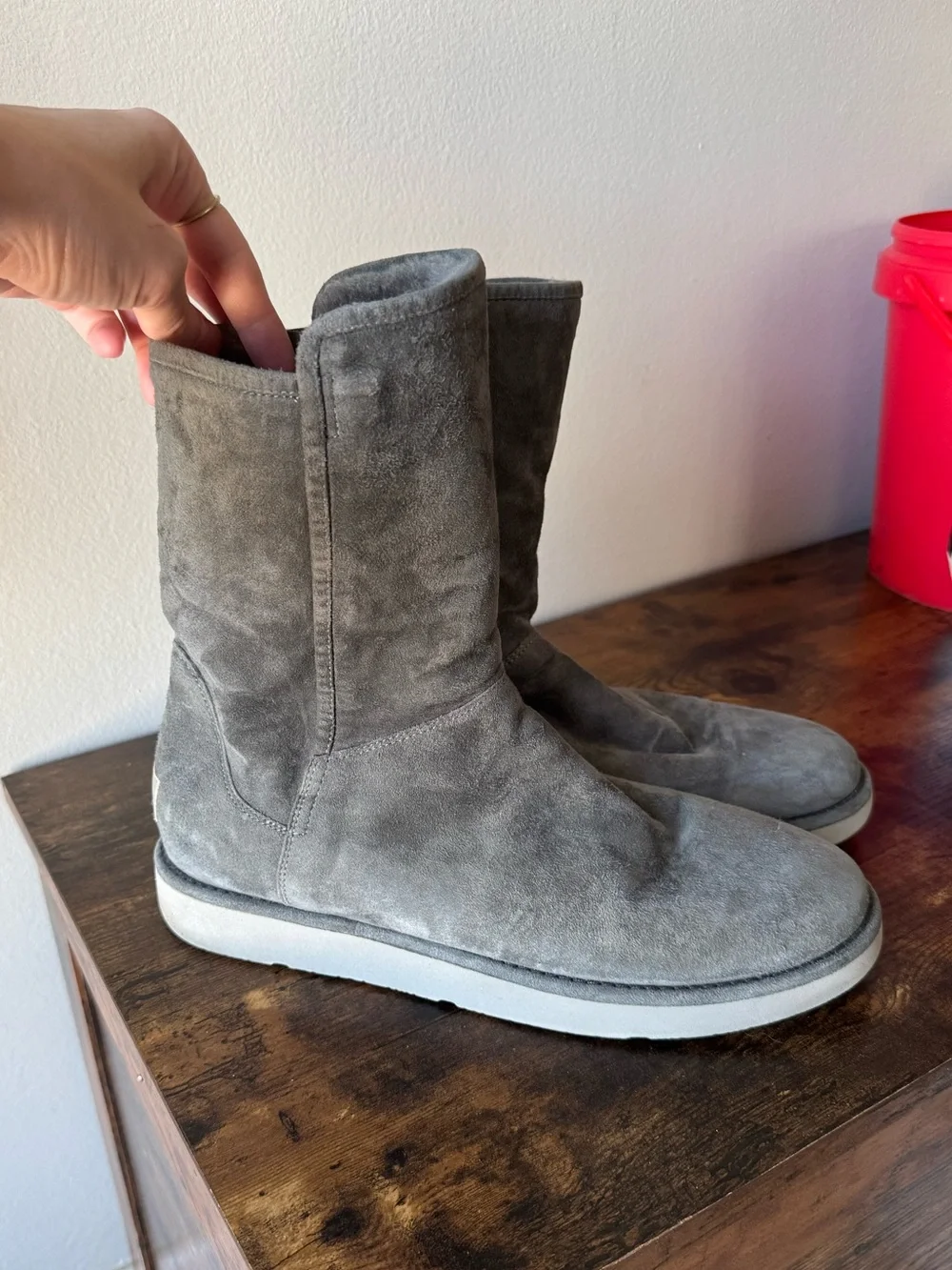 UGG Grey Suede Side Zip Shearling Lined Mid Calf Boot Womens 10 Model 1009250